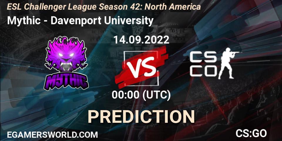 Mythic - Davenport University: прогноз. 14.09.2022 at 00:00, Counter-Strike (CS2), ESL Challenger League Season 42: North America