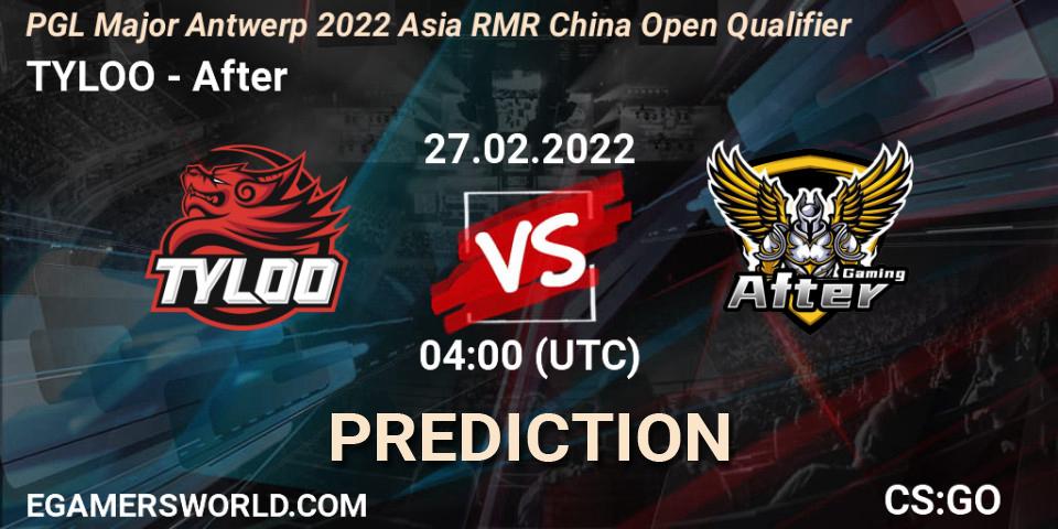 TYLOO - After: прогноз. 27.02.2022 at 04:10, Counter-Strike (CS2), PGL Major Antwerp 2022 Asia RMR China Open Qualifier