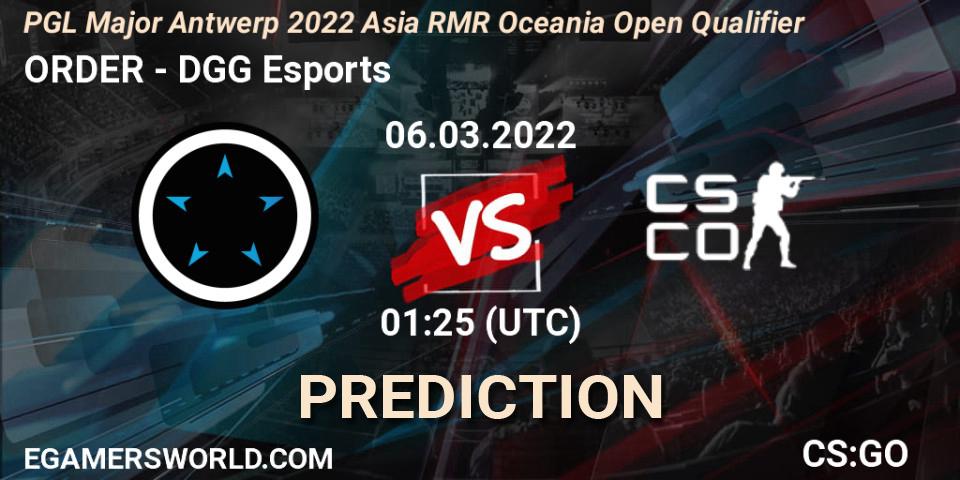 ORDER - DGG Esports: прогноз. 06.03.2022 at 01:25, Counter-Strike (CS2), PGL Major Antwerp 2022 Asia RMR Oceania Open Qualifier