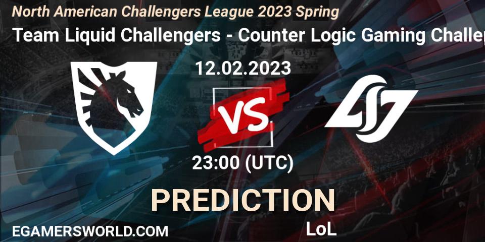 Team Liquid Challengers - Counter Logic Gaming Challengers: прогноз. 12.02.2023 at 23:00, LoL, NACL 2023 Spring - Group Stage