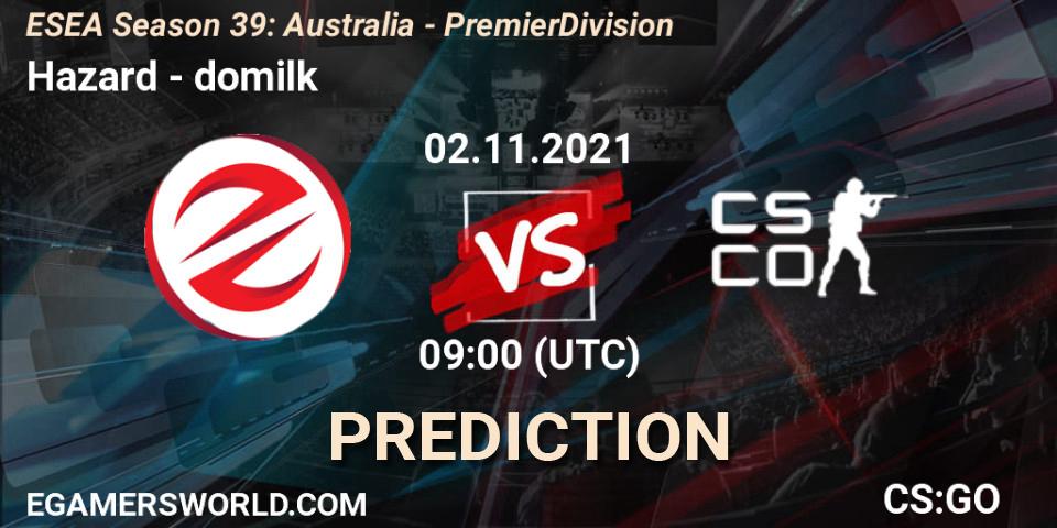 Hazard - domilk: прогноз. 02.11.2021 at 09:00, Counter-Strike (CS2), ESEA Season 39: Australia - Premier Division