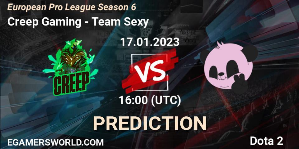 Creep Gaming - Team Sexy: прогноз. 17.01.2023 at 16:09, Dota 2, European Pro League Season 6