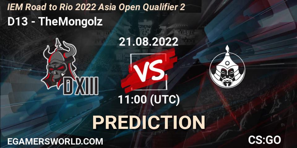 D13 - TheMongolz: прогноз. 21.08.22, CS2 (CS:GO), IEM Road to Rio 2022 Asia Open Qualifier 2
