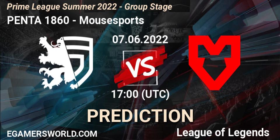 PENTA 1860 - Mousesports: прогноз. 07.06.2022 at 20:00, LoL, Prime League Summer 2022 - Group Stage