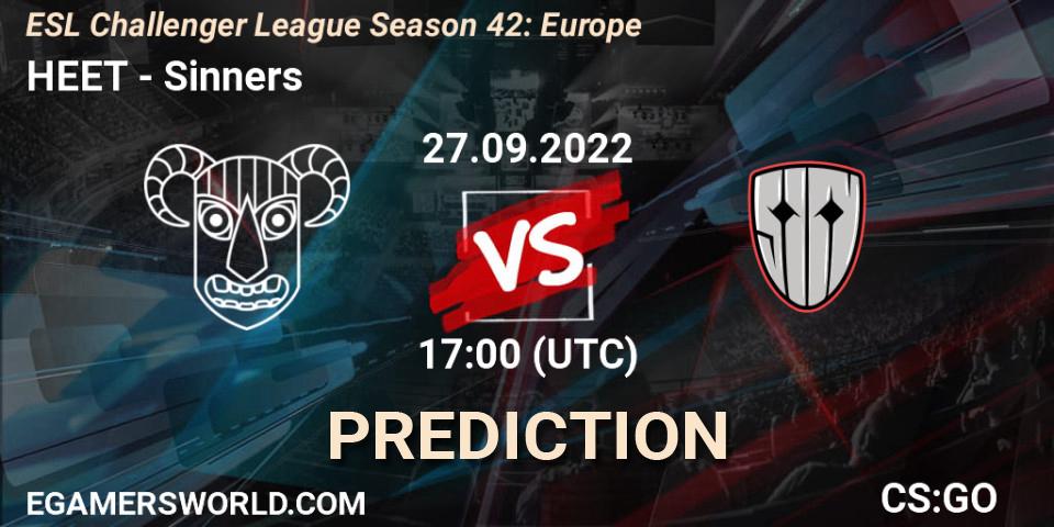 HEET - Sinners: прогноз. 27.09.2022 at 17:00, Counter-Strike (CS2), ESL Challenger League Season 42: Europe