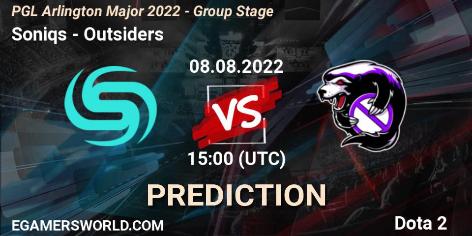 Soniqs - Outsiders: прогноз. 08.08.2022 at 15:01, Dota 2, PGL Arlington Major 2022 - Group Stage