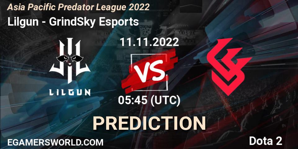 Lilgun - GrindSky Esports: прогноз. 11.11.2022 at 05:35, Dota 2, Asia Pacific Predator League 2022
