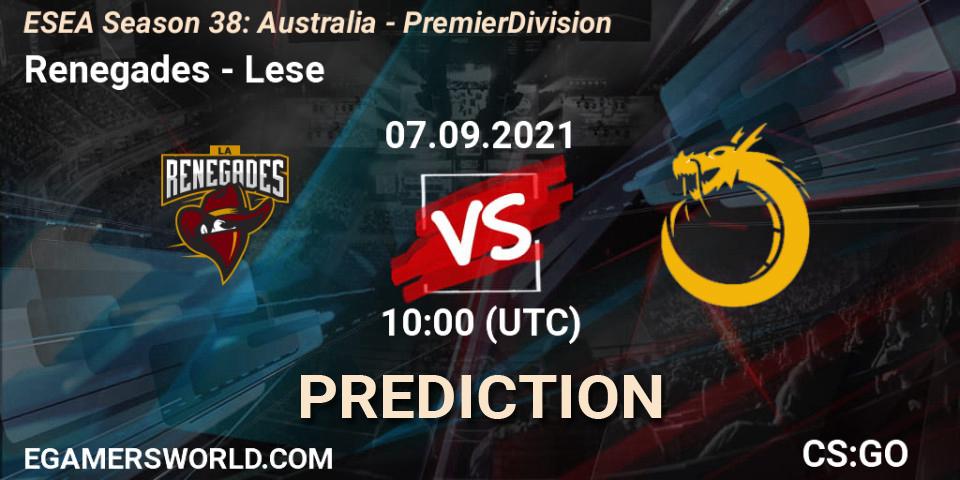 Renegades - Lese: прогноз. 07.09.2021 at 10:00, Counter-Strike (CS2), ESEA Season 38: Australia - Premier Division