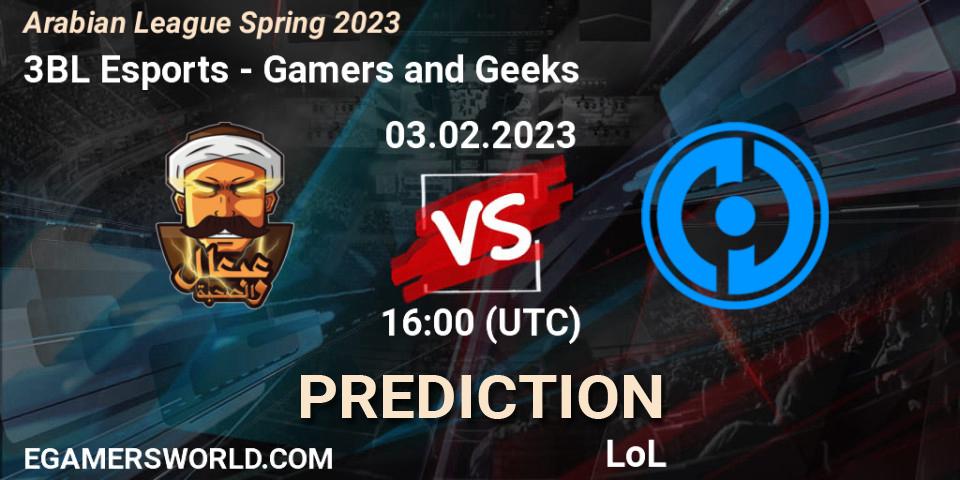3BL Esports - Gamers and Geeks: прогноз. 03.02.23, LoL, Arabian League Spring 2023