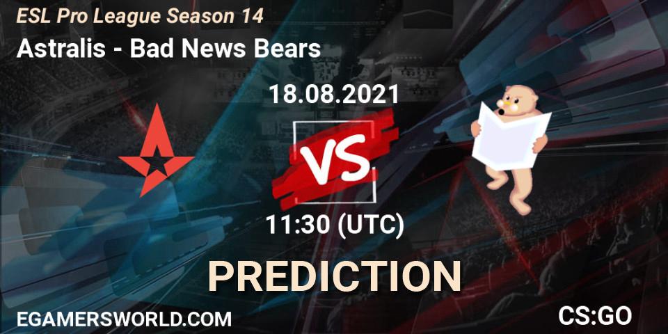 Astralis - Bad News Bears: прогноз. 18.08.2021 at 11:30, Counter-Strike (CS2), ESL Pro League Season 14