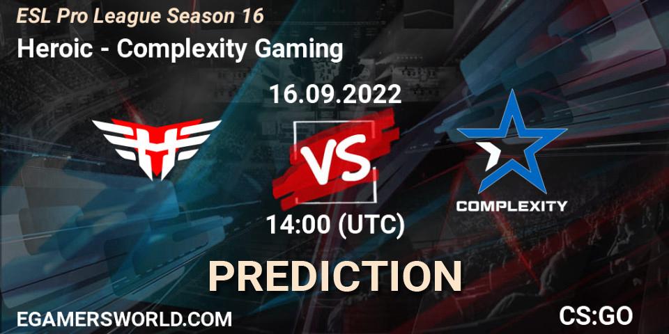 Heroic - Complexity Gaming: прогноз. 16.09.2022 at 14:45, Counter-Strike (CS2), ESL Pro League Season 16