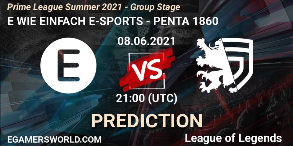 E WIE EINFACH E-SPORTS - PENTA 1860: прогноз. 08.06.2021 at 19:00, LoL, Prime League Summer 2021 - Group Stage