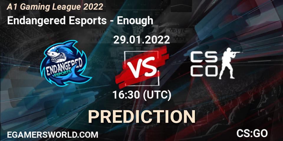 Endangered Esports - Enough: прогноз. 29.01.2022 at 16:30, Counter-Strike (CS2), A1 Gaming League 2022