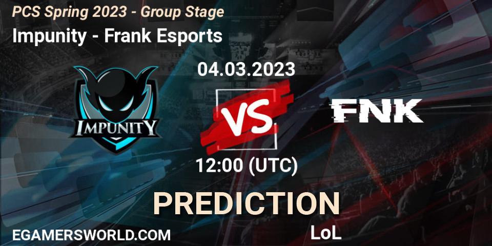 Impunity - Frank Esports: прогноз. 11.02.2023 at 12:10, LoL, PCS Spring 2023 - Group Stage