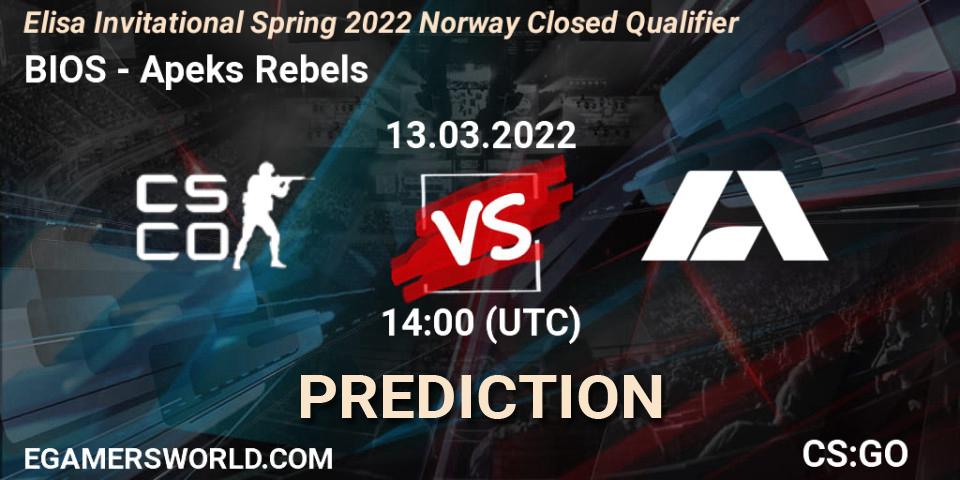 BIOS - Apeks Rebels: прогноз. 13.03.2022 at 14:00, Counter-Strike (CS2), Elisa Invitational Spring 2022 Norway Closed Qualifier