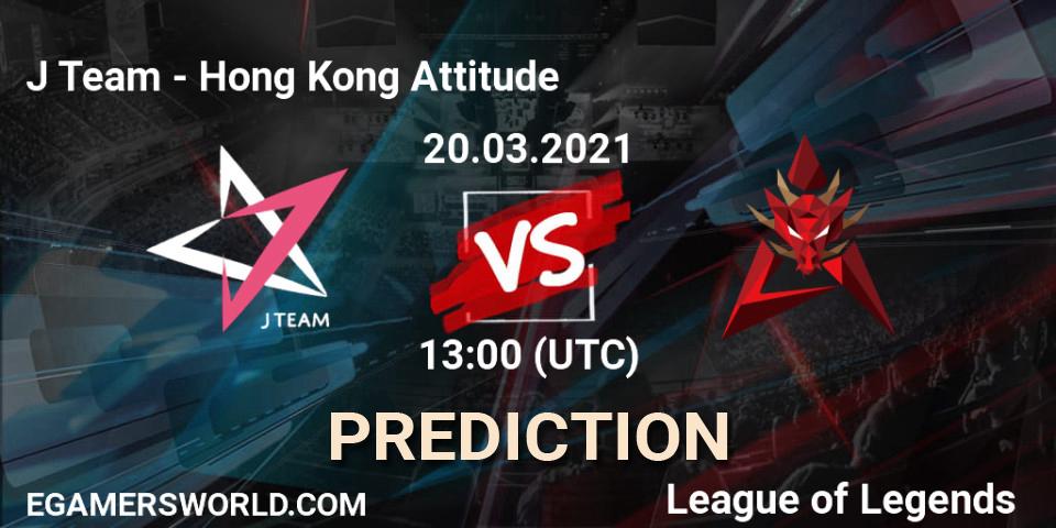 J Team - Hong Kong Attitude: прогноз. 20.03.2021 at 13:00, LoL, PCS Spring 2021 - Group Stage
