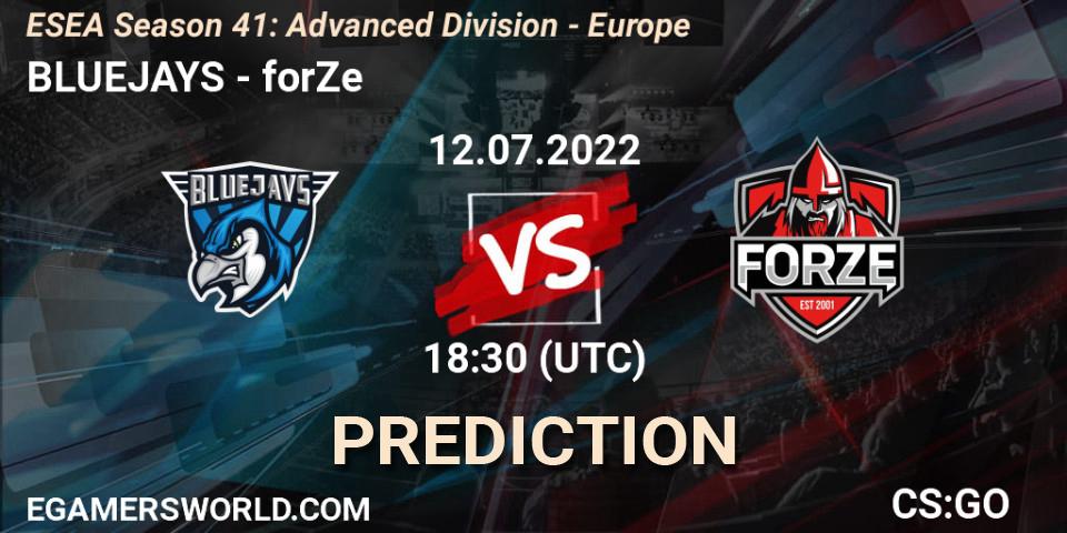 BLUEJAYS - forZe: прогноз. 14.07.2022 at 11:00, Counter-Strike (CS2), ESEA Season 41: Advanced Division - Europe