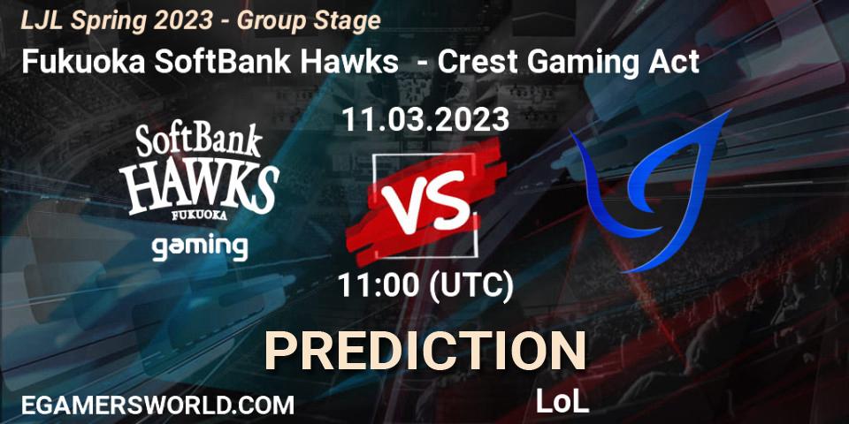 Fukuoka SoftBank Hawks - Crest Gaming Act: прогноз. 11.03.2023 at 11:15, LoL, LJL Spring 2023 - Group Stage