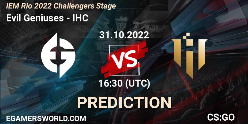 Evil Geniuses - IHC: прогноз. 31.10.22, CS2 (CS:GO), IEM Rio 2022 Challengers Stage