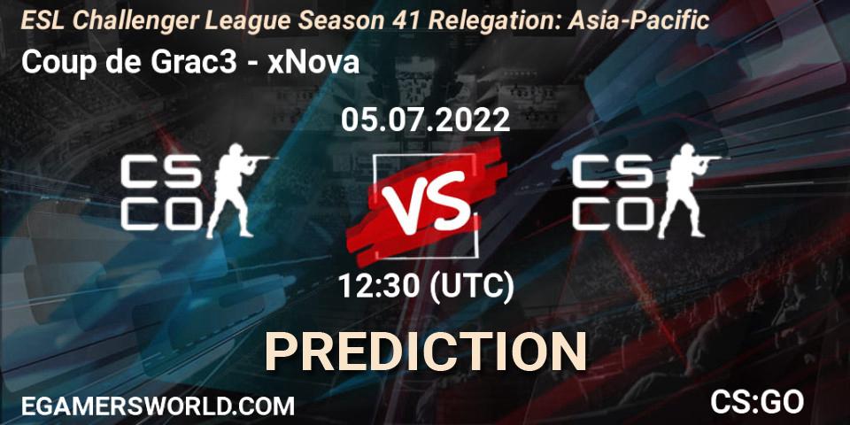 Coup de Grac3 - xNova: прогноз. 05.07.2022 at 12:30, Counter-Strike (CS2), ESL Challenger League Season 41 Relegation: Asia-Pacific