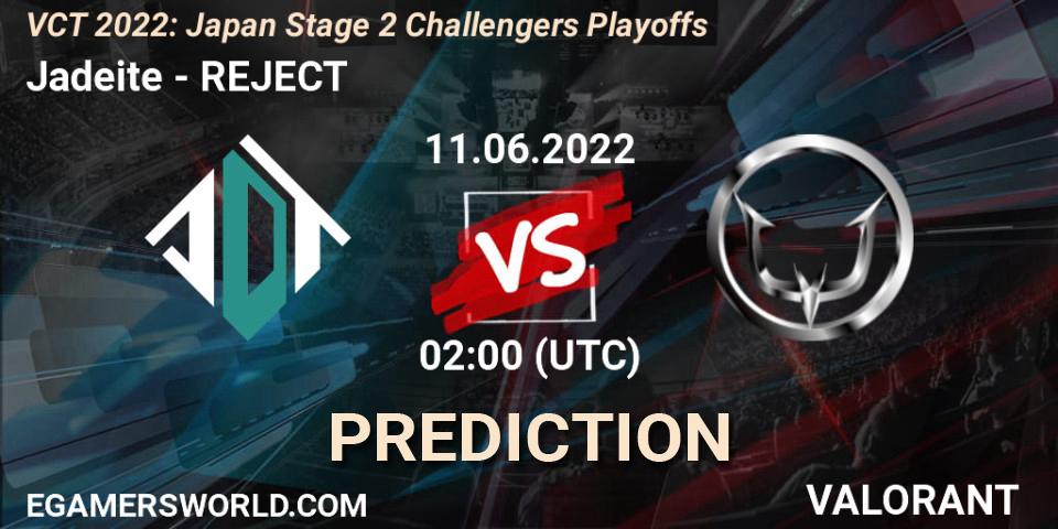 Jadeite - REJECT: прогноз. 11.06.22, VALORANT, VCT 2022: Japan Stage 2 Challengers Playoffs