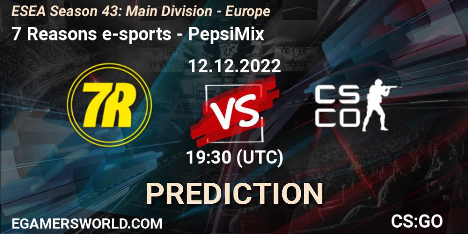 7 Reasons e-sports - PepsiMix: прогноз. 12.12.2022 at 18:00, Counter-Strike (CS2), ESEA Season 43: Main Division - Europe