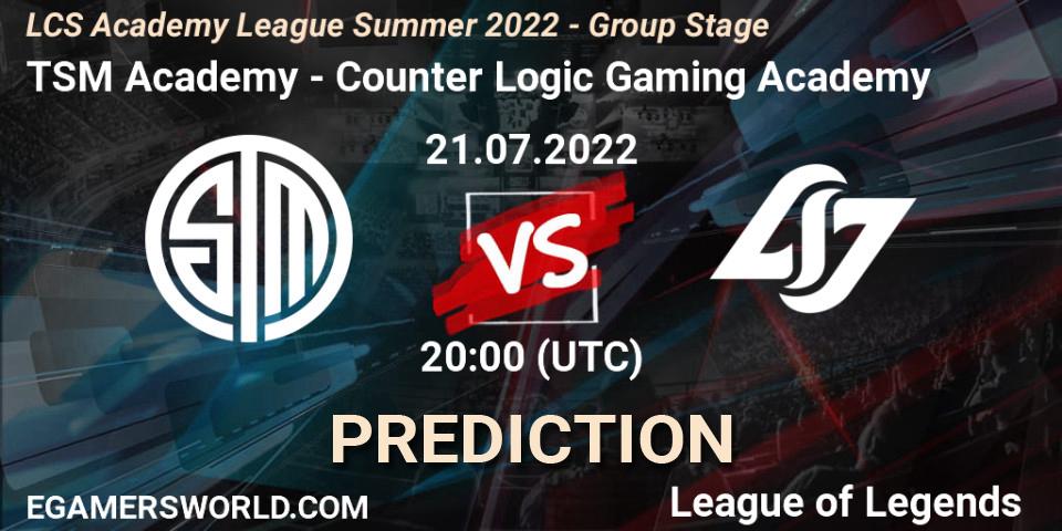 TSM Academy - Counter Logic Gaming Academy: прогноз. 21.07.2022 at 20:00, LoL, LCS Academy League Summer 2022 - Group Stage