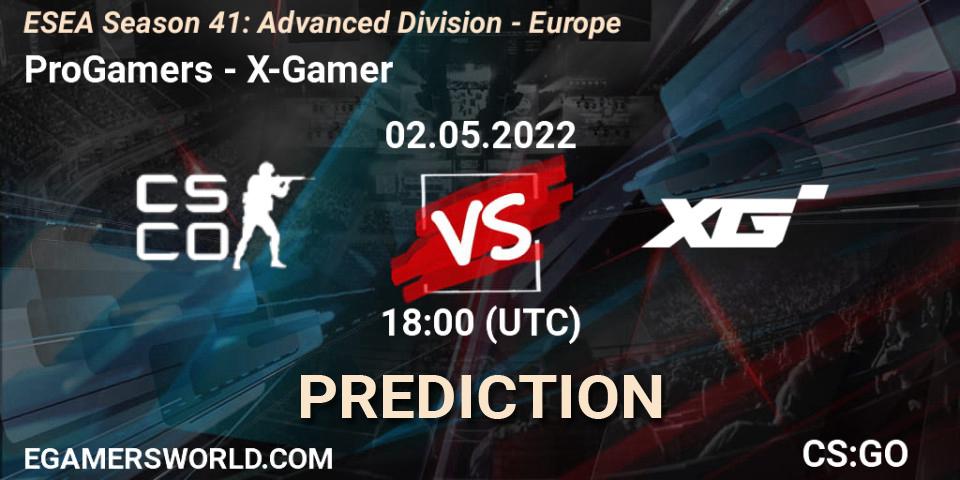 ProGamers - X-Gamer: прогноз. 02.05.2022 at 18:00, Counter-Strike (CS2), ESEA Season 41: Advanced Division - Europe