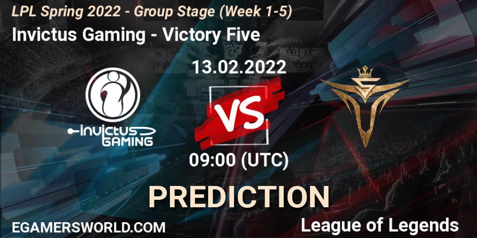 Invictus Gaming - Victory Five: прогноз. 13.02.2022 at 10:00, LoL, LPL Spring 2022 - Group Stage (Week 1-5)