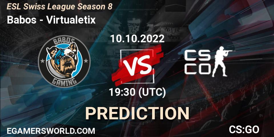 Babos - Virtualetix: прогноз. 10.10.2022 at 19:30, Counter-Strike (CS2), ESL Swiss League Season 8