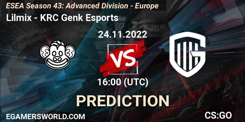 Lilmix - KRC Genk Esports: прогноз. 24.11.2022 at 16:00, Counter-Strike (CS2), ESEA Season 43: Advanced Division - Europe