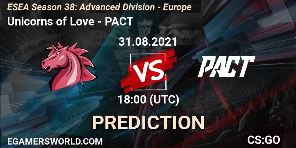Unicorns of Love - PACT: прогноз. 31.08.2021 at 18:00, Counter-Strike (CS2), ESEA Season 38: Advanced Division - Europe