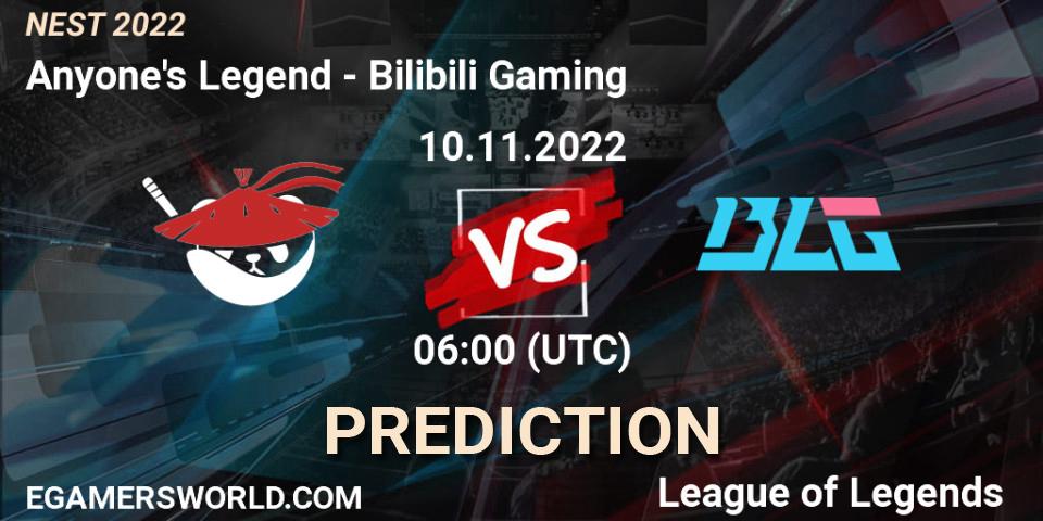 Anyone's Legend - Bilibili Gaming: прогноз. 10.11.2022 at 06:00, LoL, NEST 2022