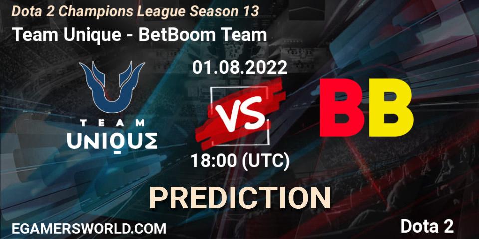 Team Unique - BetBoom Team: прогноз. 01.08.2022 at 18:00, Dota 2, Dota 2 Champions League Season 13
