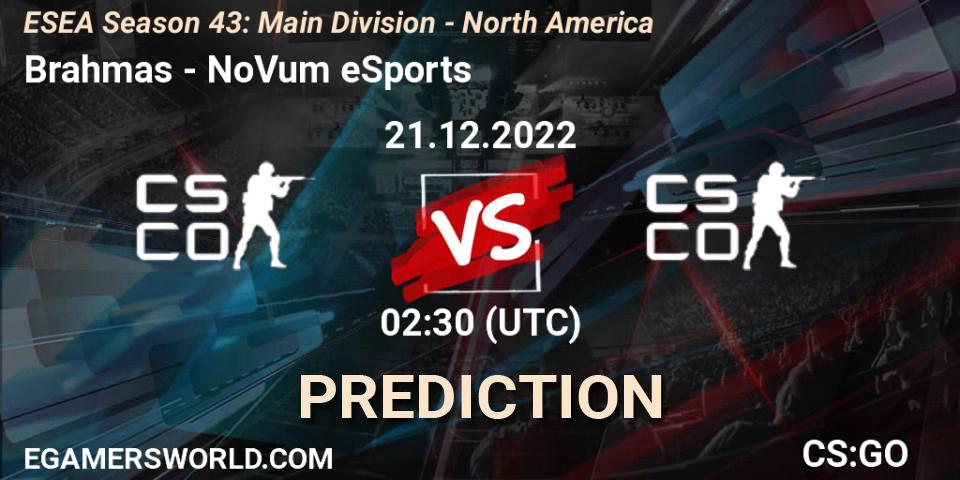 Brahmas - NoVum eSports: прогноз. 21.12.2022 at 02:30, Counter-Strike (CS2), ESEA Season 43: Main Division - North America