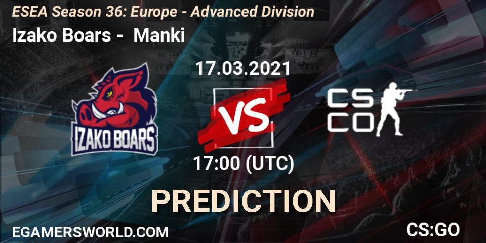 Izako Boars - Manki: прогноз. 17.03.2021 at 17:00, Counter-Strike (CS2), ESEA Season 36: Europe - Advanced Division