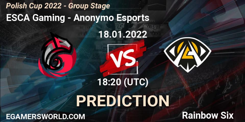 ESCA Gaming - Anonymo Esports: прогноз. 18.01.2022 at 18:20, Rainbow Six, Polish Cup 2022 - Group Stage