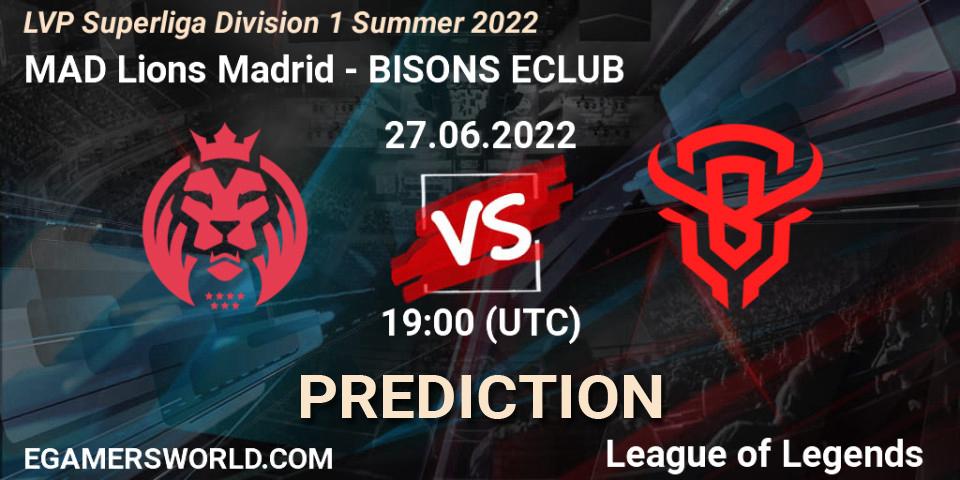MAD Lions Madrid - BISONS ECLUB: прогноз. 27.06.2022 at 19:00, LoL, LVP Superliga Division 1 Summer 2022