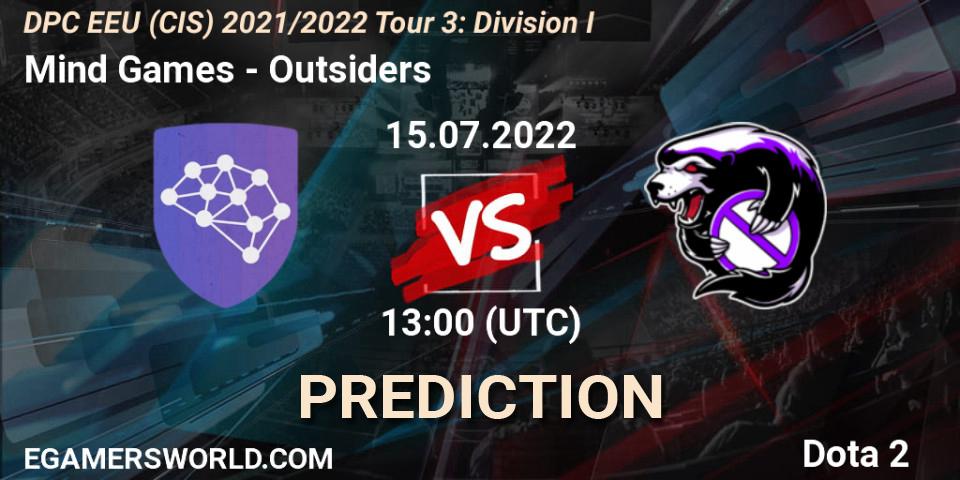 Mind Games - Outsiders: прогноз. 15.07.22, Dota 2, DPC EEU (CIS) 2021/2022 Tour 3: Division I