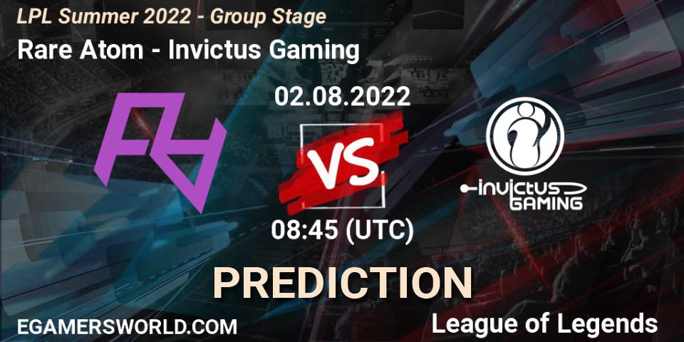 Rare Atom - Invictus Gaming: прогноз. 02.08.2022 at 09:00, LoL, LPL Summer 2022 - Group Stage