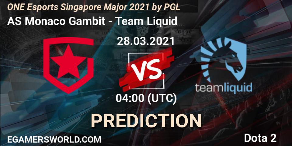 AS Monaco Gambit - Team Liquid: прогноз. 28.03.2021 at 03:53, Dota 2, ONE Esports Singapore Major 2021