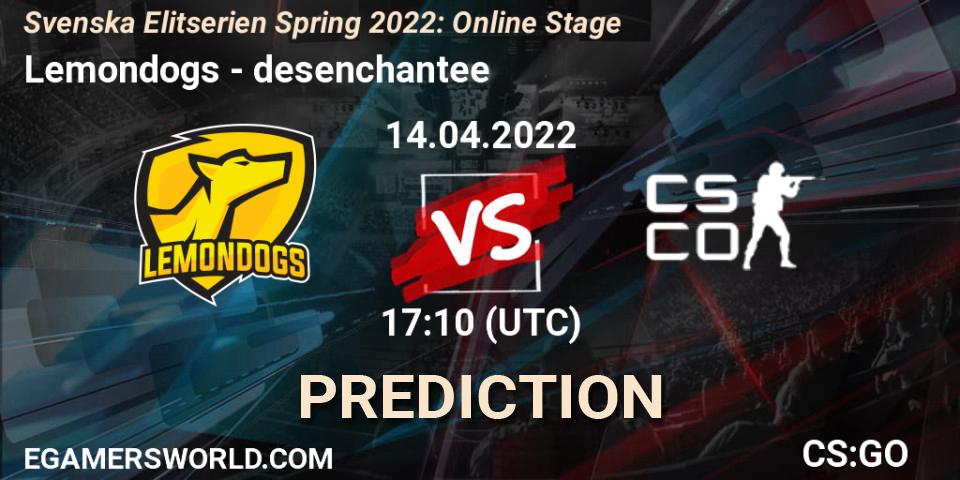 Lemondogs - desenchantee: прогноз. 21.04.2022 at 17:00, Counter-Strike (CS2), Svenska Elitserien Spring 2022: Online Stage