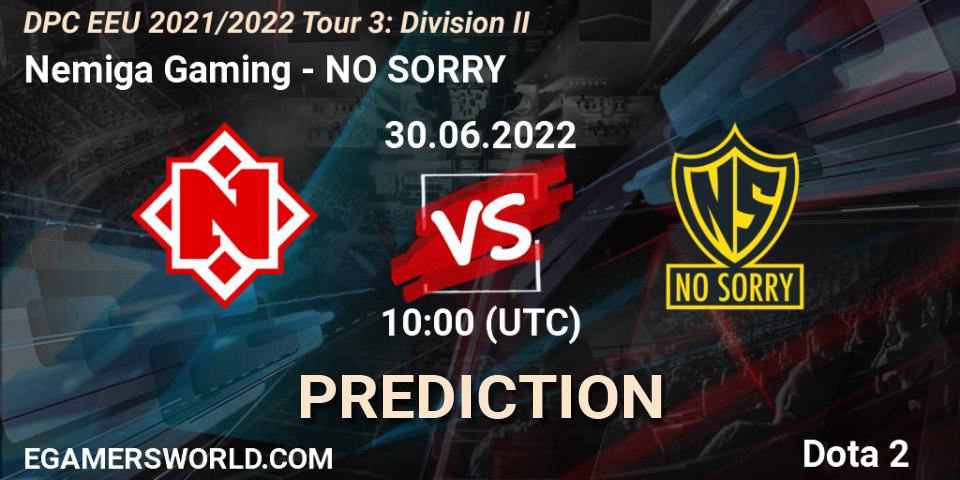 Nemiga Gaming - NO SORRY: прогноз. 30.06.2022 at 10:00, Dota 2, DPC EEU 2021/2022 Tour 3: Division II