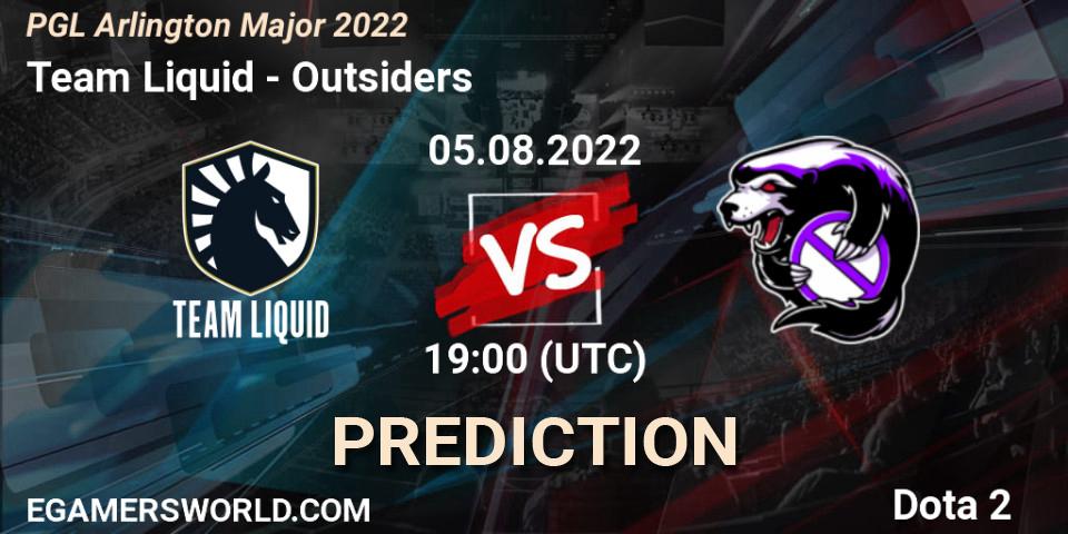 Team Liquid - Outsiders: прогноз. 05.08.2022 at 19:29, Dota 2, PGL Arlington Major 2022 - Group Stage