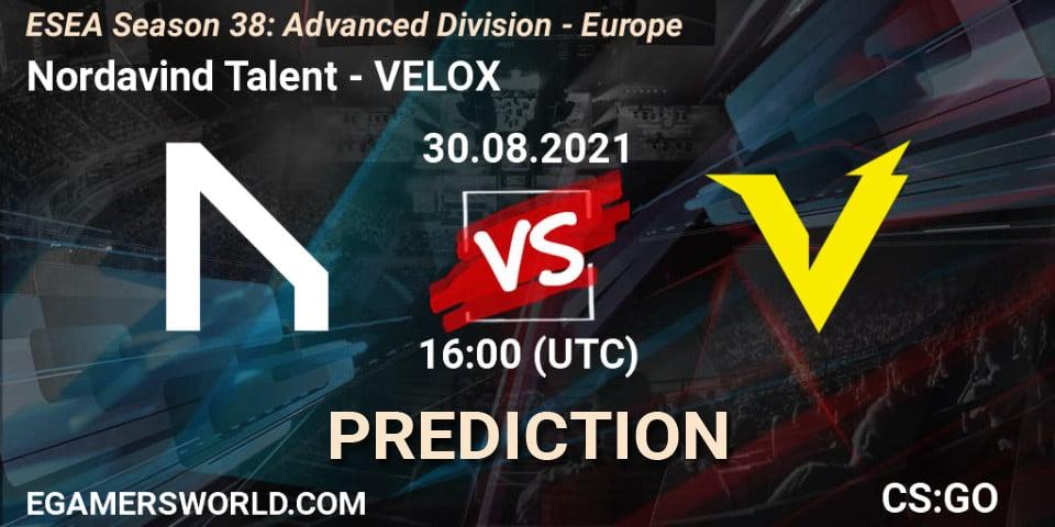 Nordavind Talent - VELOX: прогноз. 30.08.2021 at 16:00, Counter-Strike (CS2), ESEA Season 38: Advanced Division - Europe