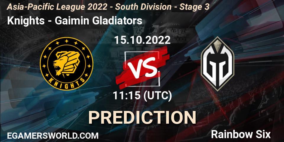 Knights - Gaimin Gladiators: прогноз. 15.10.2022 at 11:15, Rainbow Six, Asia-Pacific League 2022 - South Division - Stage 3