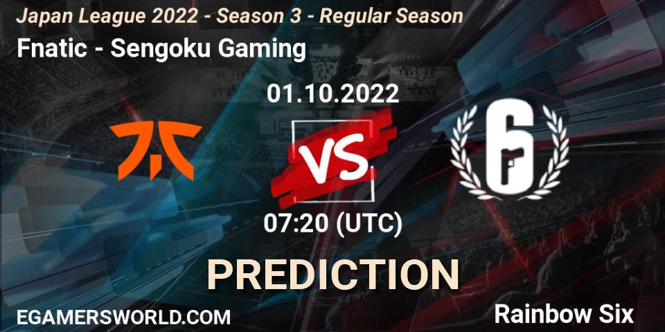 Fnatic - Sengoku Gaming: прогноз. 01.10.2022 at 07:20, Rainbow Six, Japan League 2022 - Season 3 - Regular Season