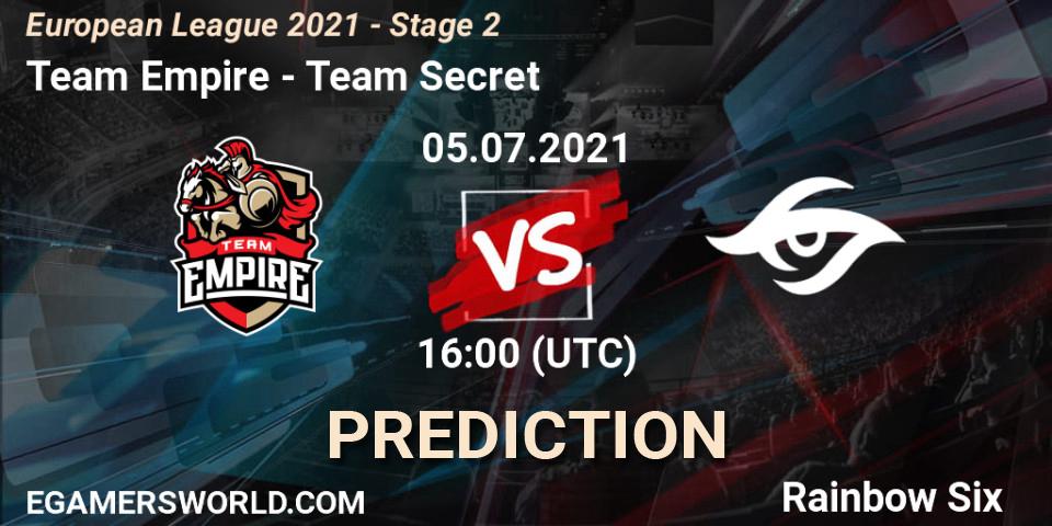 Team Empire - Team Secret: прогноз. 05.07.2021 at 16:00, Rainbow Six, European League 2021 - Stage 2