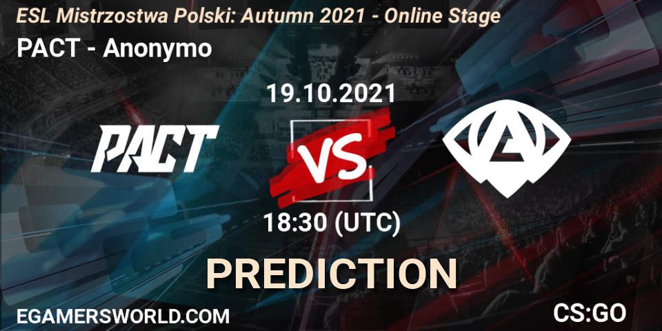 PACT - Anonymo: прогноз. 19.10.2021 at 18:30, Counter-Strike (CS2), ESL Mistrzostwa Polski: Autumn 2021 - Online Stage