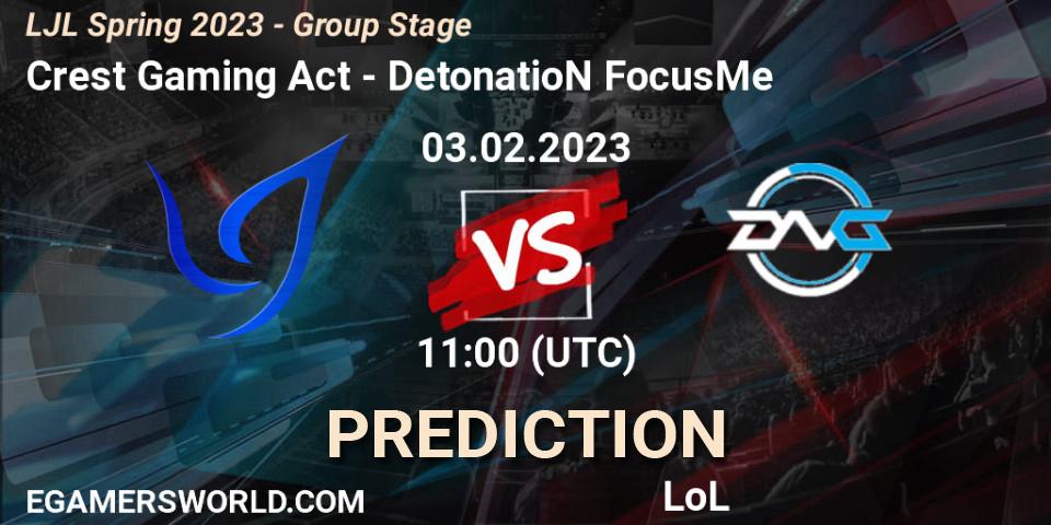 Crest Gaming Act - DetonatioN FocusMe: прогноз. 03.02.23, LoL, LJL Spring 2023 - Group Stage